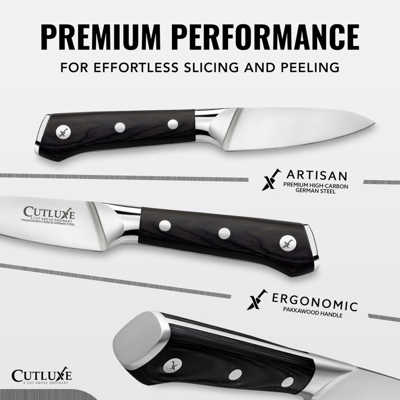 Cutluxe Paring Knife, 3.5" Small Kitchen Peeling Knife with Razor Sharp Blade â€“ High Carbon German Steel, Full Tang, Ergonomic Handle Design â€“ Artisan Series - Image 2